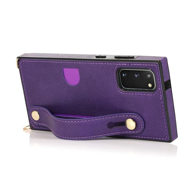 For Samsung Galaxy S20 Wrist Strap PU+TPU Shockproof Protective Case with Crossbody Lanyard & Holder & Card Slot