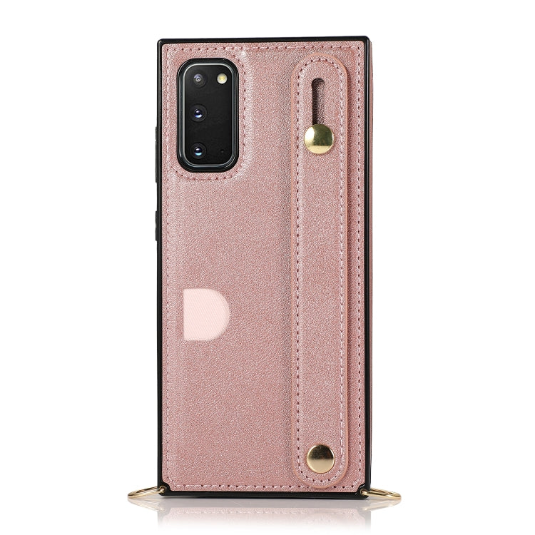 For Samsung Galaxy S20 Plus Wrist Strap PU+TPU Shockproof Protective Case with Crossbody Lanyard & Holder & Card Slot