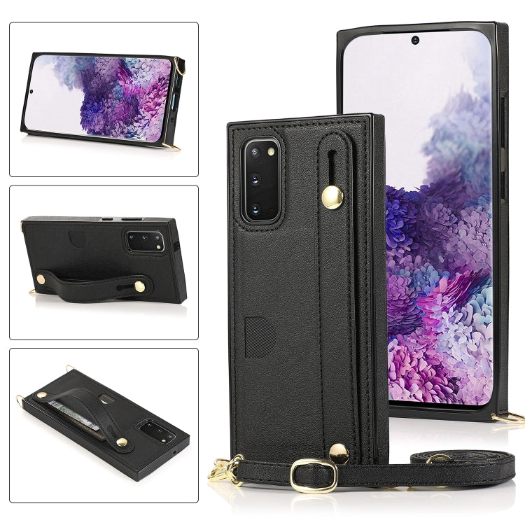 For Samsung Galaxy S20 Plus Wrist Strap PU+TPU Shockproof Protective Case with Crossbody Lanyard & Holder & Card Slot