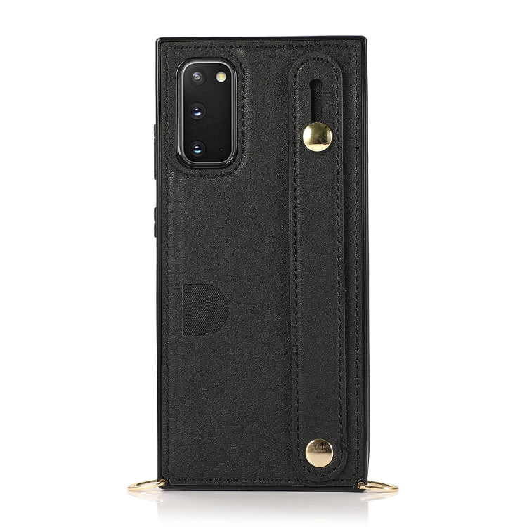 For Samsung Galaxy S20 Plus Wrist Strap PU+TPU Shockproof Protective Case with Crossbody Lanyard & Holder & Card Slot