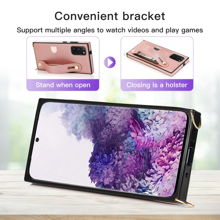 For Samsung Galaxy S20 Plus Wrist Strap PU+TPU Shockproof Protective Case with Crossbody Lanyard & Holder & Card Slot