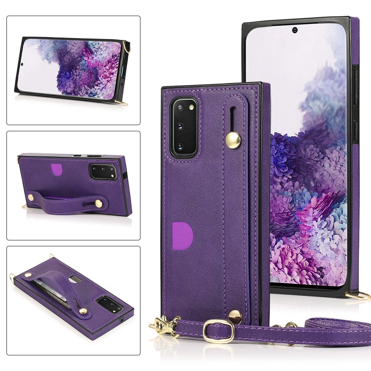 For Samsung Galaxy S20 Plus Wrist Strap PU+TPU Shockproof Protective Case with Crossbody Lanyard & Holder & Card Slot