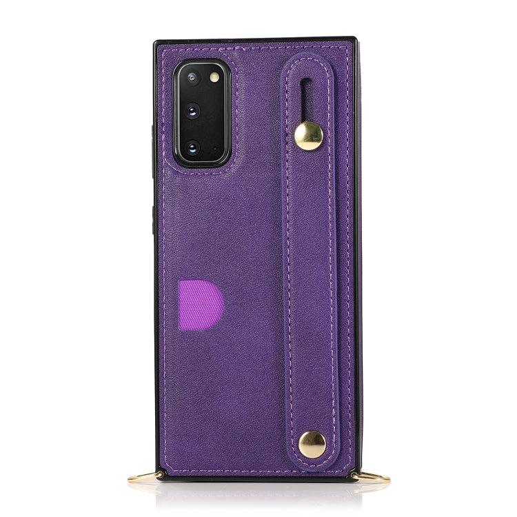 For Samsung Galaxy S20 Plus Wrist Strap PU+TPU Shockproof Protective Case with Crossbody Lanyard & Holder & Card Slot