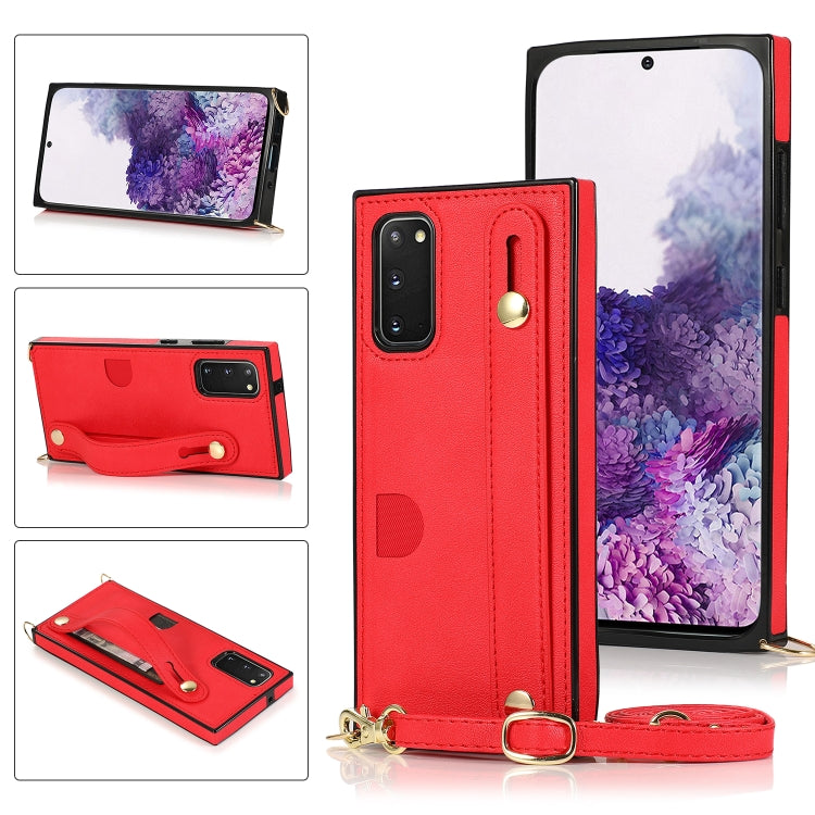 For Samsung Galaxy S20 Plus Wrist Strap PU+TPU Shockproof Protective Case with Crossbody Lanyard & Holder & Card Slot