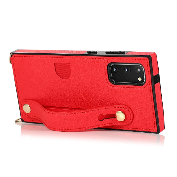 For Samsung Galaxy S20 Plus Wrist Strap PU+TPU Shockproof Protective Case with Crossbody Lanyard & Holder & Card Slot