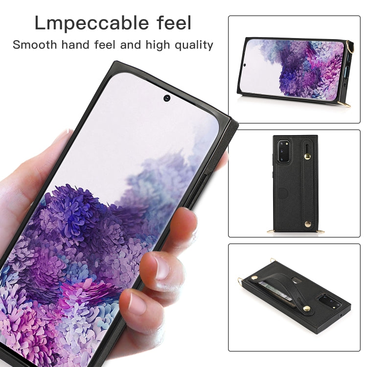 For Samsung Galaxy S20 Plus Wrist Strap PU+TPU Shockproof Protective Case with Crossbody Lanyard & Holder & Card Slot