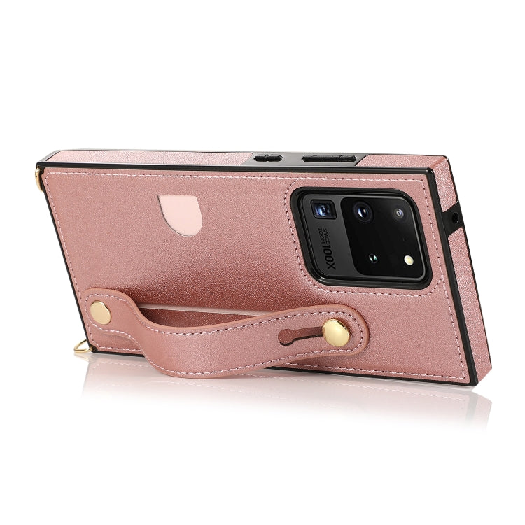 For Samsung Galaxy S20 Ultra Wrist Strap PU+TPU Shockproof Protective Case with Crossbody Lanyard & Holder & Card Slot