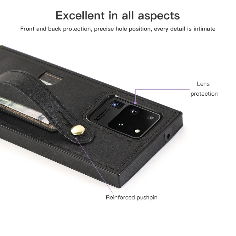 For Samsung Galaxy S20 Ultra Wrist Strap PU+TPU Shockproof Protective Case with Crossbody Lanyard & Holder & Card Slot