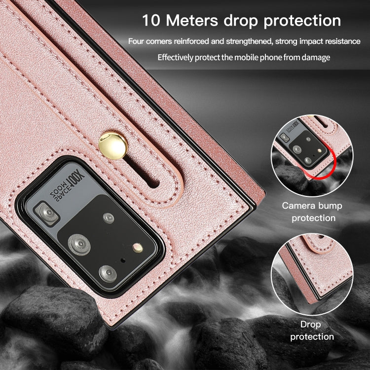 For Samsung Galaxy S20 Ultra Wrist Strap PU+TPU Shockproof Protective Case with Crossbody Lanyard & Holder & Card Slot