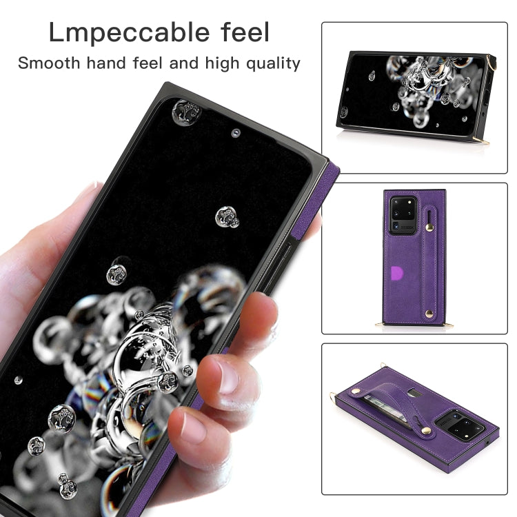 For Samsung Galaxy S20 Ultra Wrist Strap PU+TPU Shockproof Protective Case with Crossbody Lanyard & Holder & Card Slot
