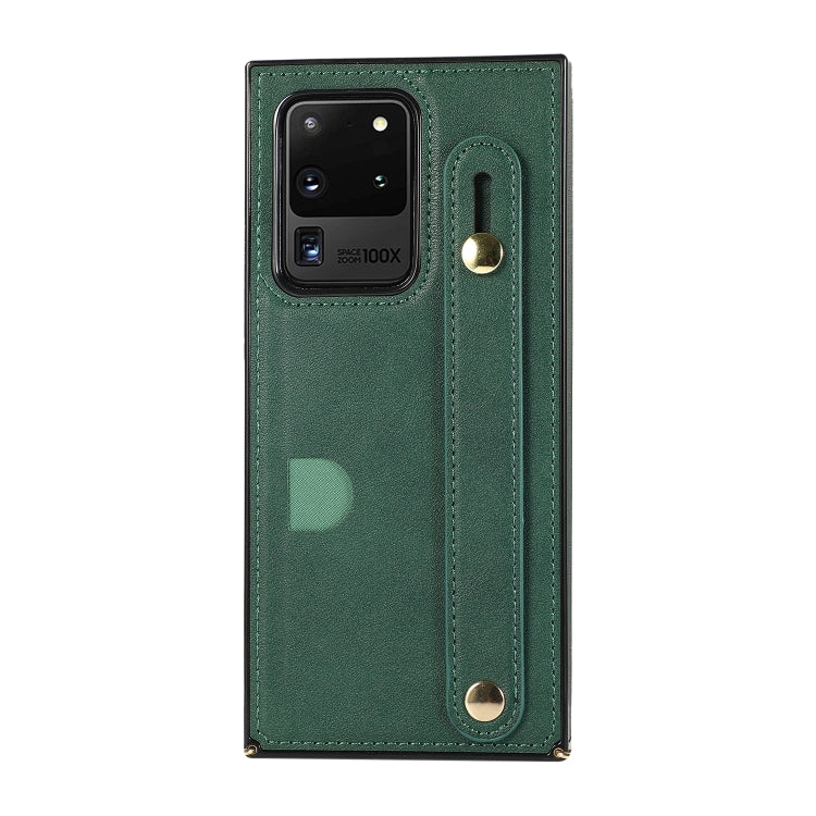 For Samsung Galaxy S20 Ultra Wrist Strap PU+TPU Shockproof Protective Case with Crossbody Lanyard & Holder & Card Slot