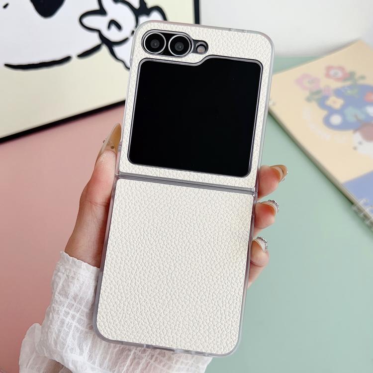 For Samsung Galaxy Z Flip7 5G Litchi Texture Leather Clear Jelly PC Phone Case