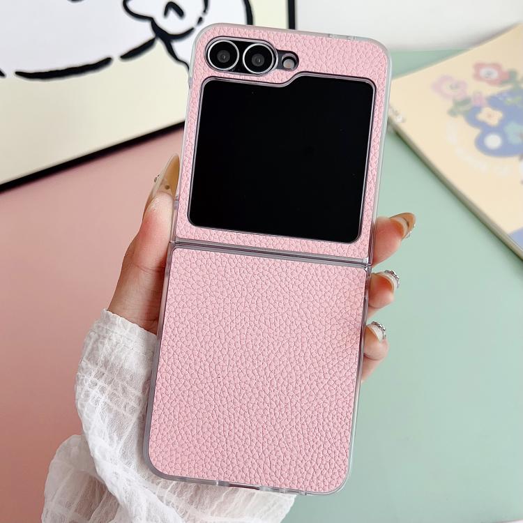 For Samsung Galaxy Z Flip7 5G Litchi Texture Leather Clear Jelly PC Phone Case