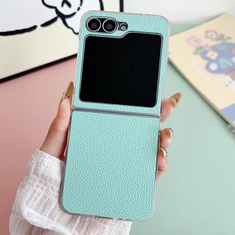 For Samsung Galaxy Z Flip7 5G Litchi Texture Leather Clear Jelly PC Phone Case