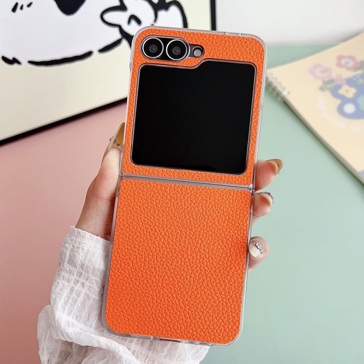 For Samsung Galaxy Z Flip7 5G Litchi Texture Leather Clear Jelly PC Phone Case