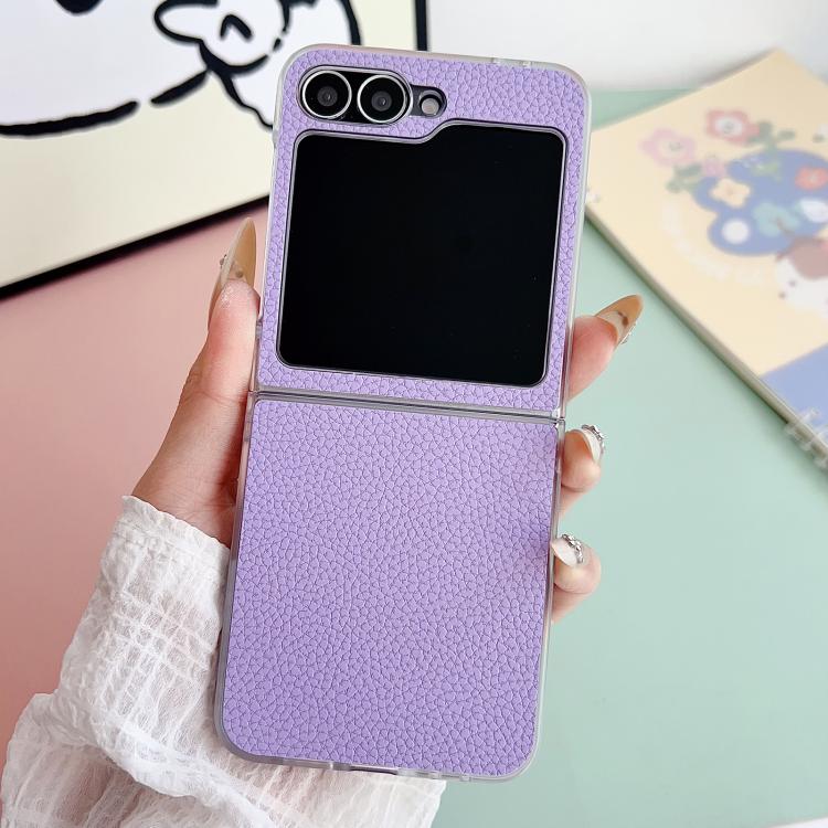 For Samsung Galaxy Z Flip6 / Flip7 FE Litchi Texture Leather Clear Jelly PC Phone Case