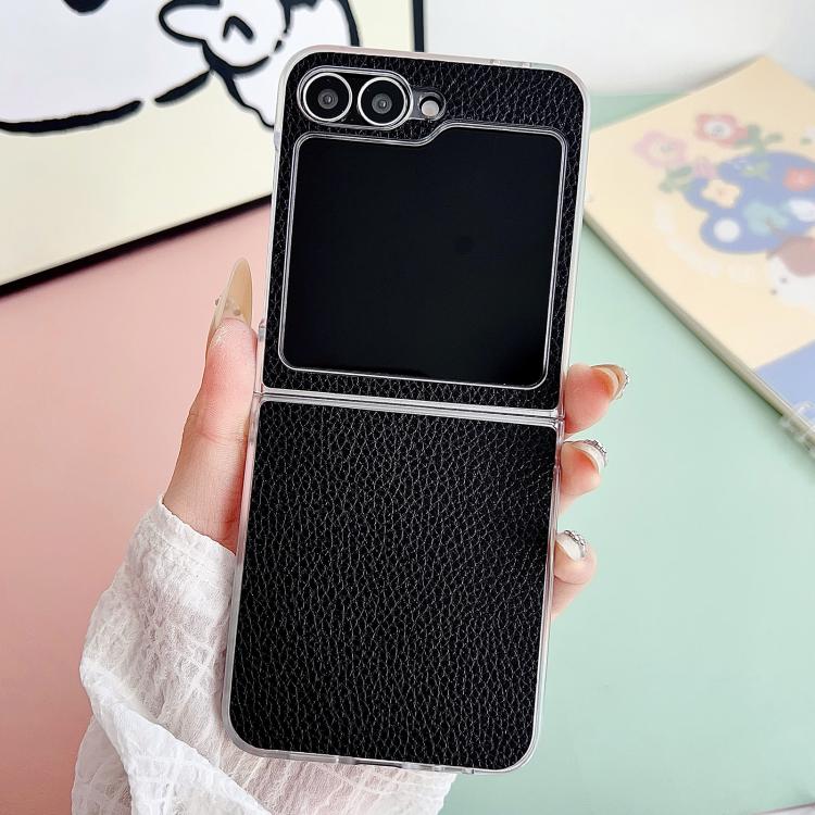 For Samsung Galaxy Z Flip6 / Flip7 FE Litchi Texture Leather Clear Jelly PC Phone Case
