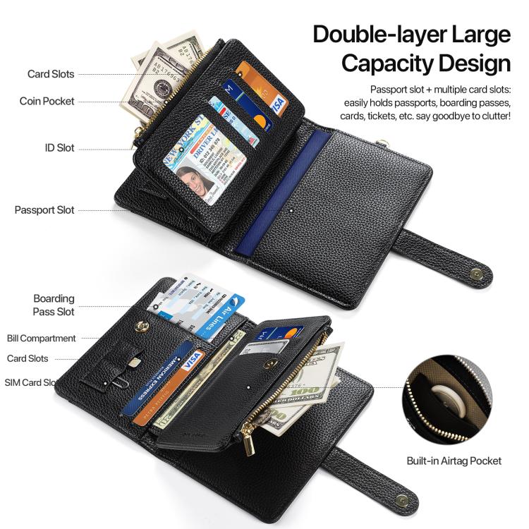DUX DUCIS PU Leather RFID Multi-card Wallet with Lanyard