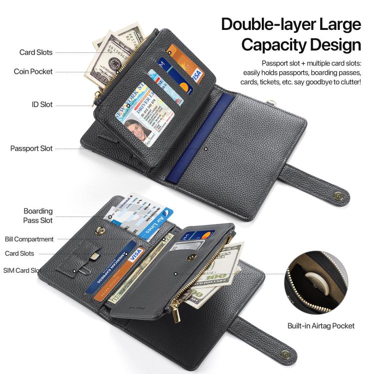 DUX DUCIS PU Leather RFID Multi-card Wallet with Lanyard