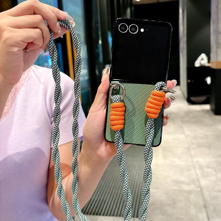 For Samsung Galaxy Z Flip7 5G Woven Texture Phone Case With Colorful Lanyard