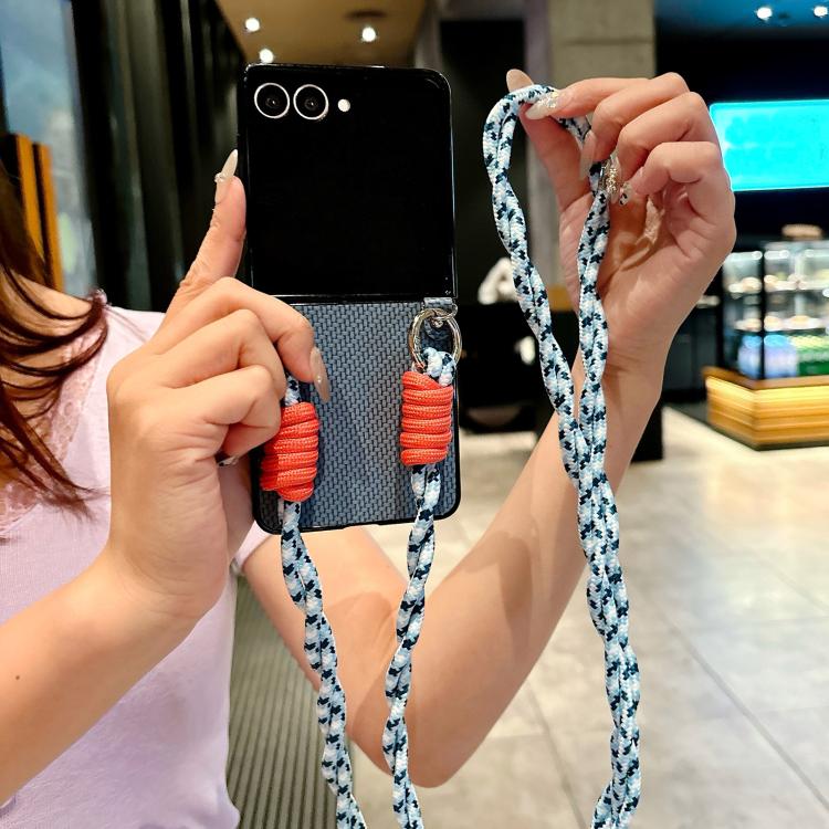 For Samsung Galaxy Z Flip7 5G Woven Texture Phone Case With Colorful Lanyard