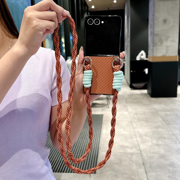 For Samsung Galaxy Z Flip7 5G Woven Texture Phone Case With Colorful Lanyard