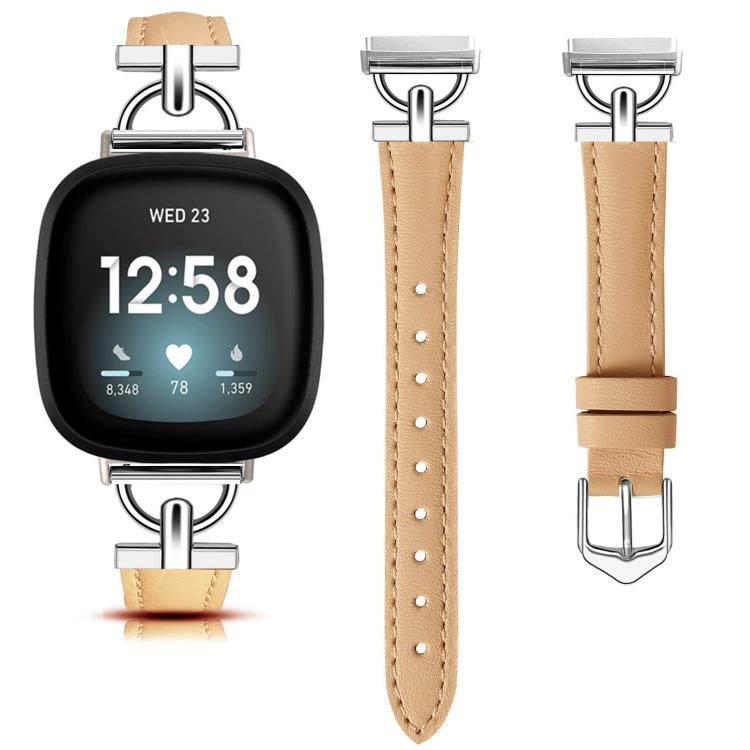For Fitbit Versa 3 / 4 / Sense 2 D Metal Genuine Leather Watch Band