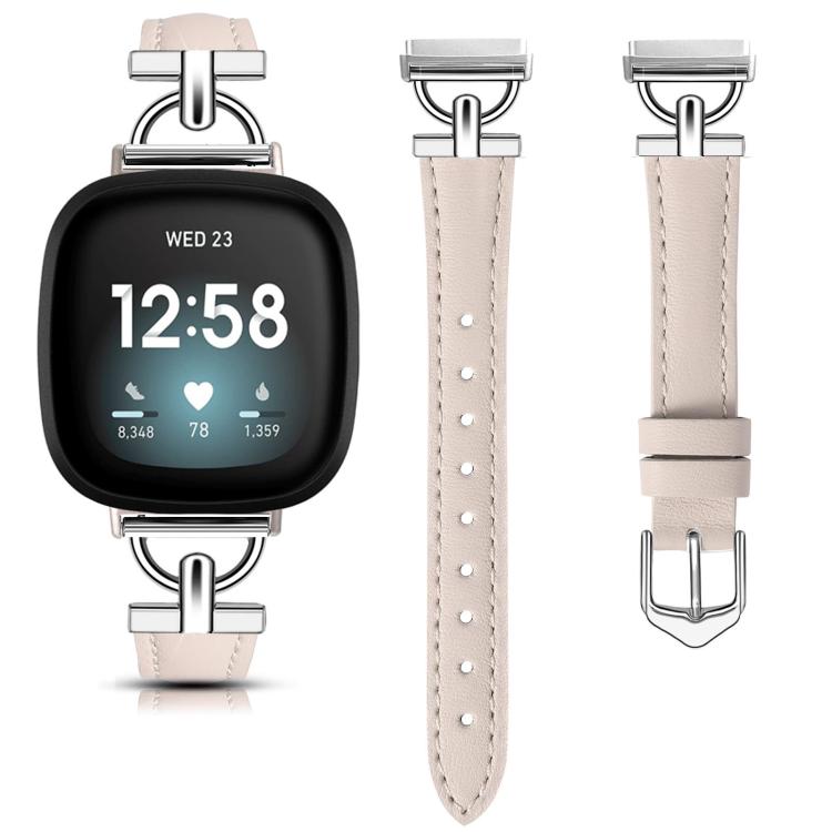 For Fitbit Versa 3 / 4 / Sense 2 D Metal Genuine Leather Watch Band