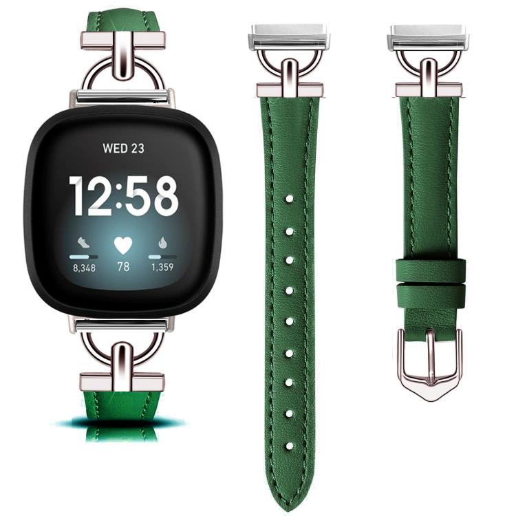 For Fitbit Versa 3 / 4 / Sense 2 D Metal Genuine Leather Watch Band
