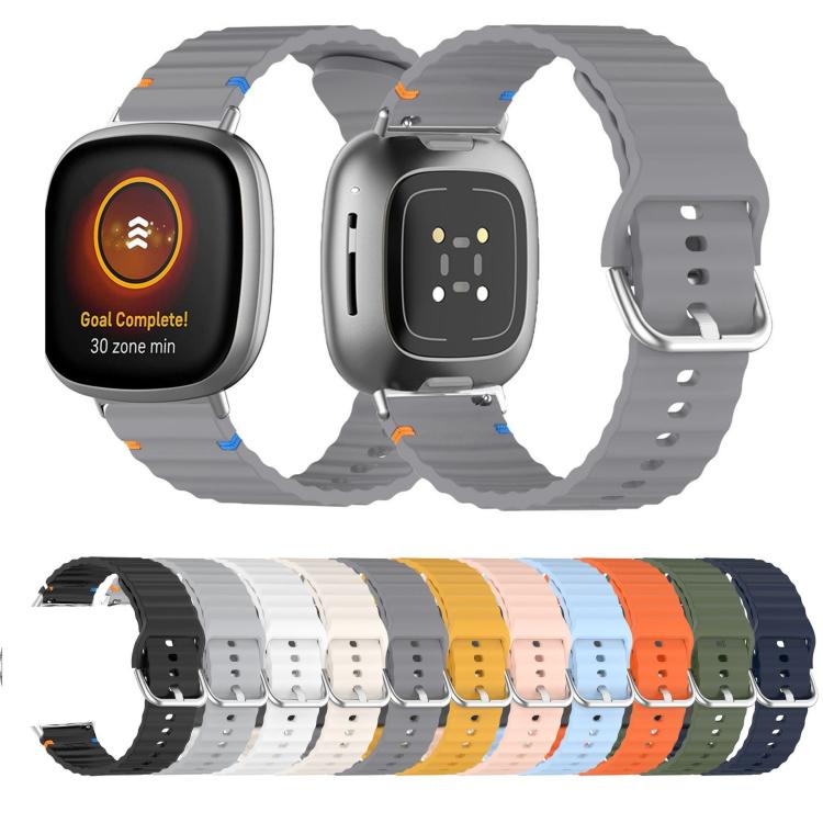 For Fitbit Versa 3 / 4 / Sense 2 Wavy Grain Stitched Silicone Watch Band