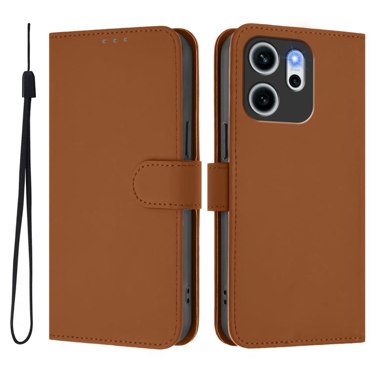 For OPPO Reno14 F 5G Skin Feel Solid Color Leather Phone Case with Lanyard