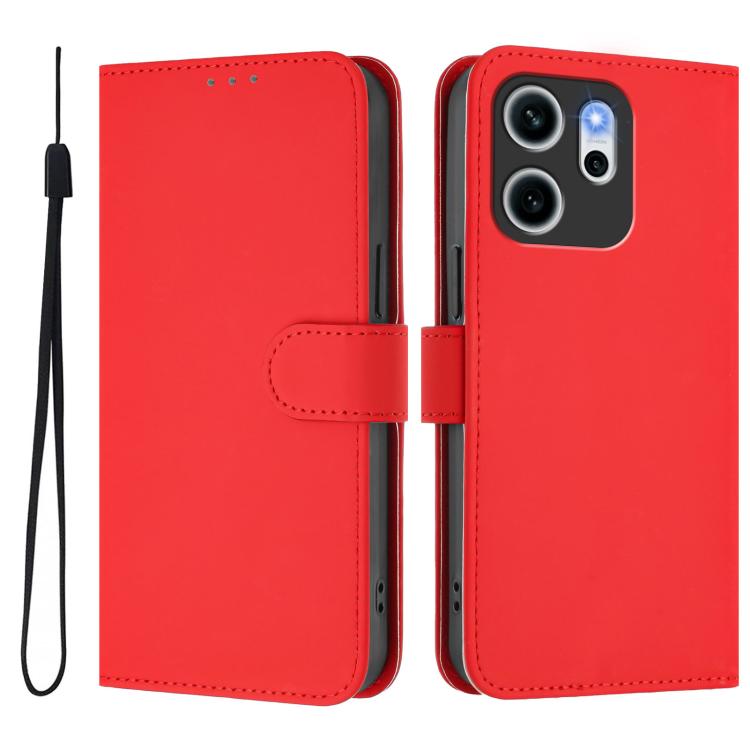 For OPPO Reno14 F 5G Skin Feel Solid Color Leather Phone Case with Lanyard