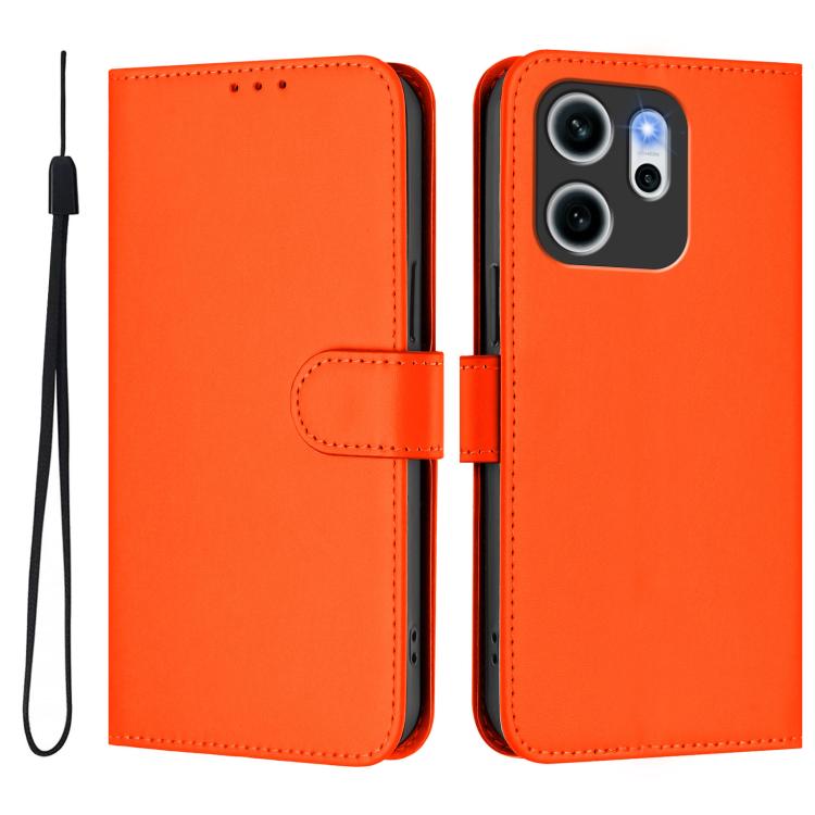 For OPPO Reno14 F 5G Skin Feel Solid Color Leather Phone Case with Lanyard