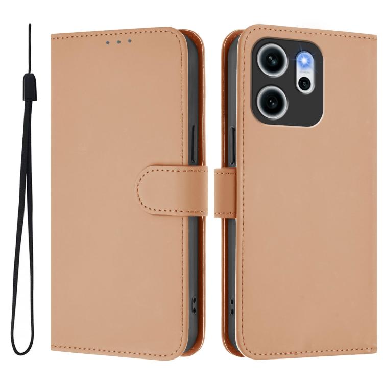 For OPPO Reno14 F 5G Skin Feel Solid Color Leather Phone Case with Lanyard