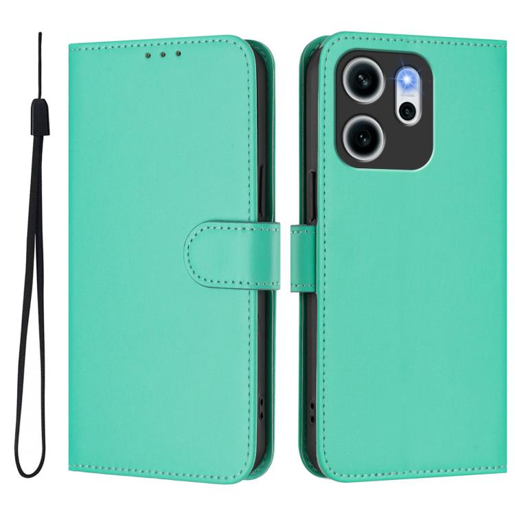 For OPPO Reno14 F 5G Skin Feel Solid Color Leather Phone Case with Lanyard