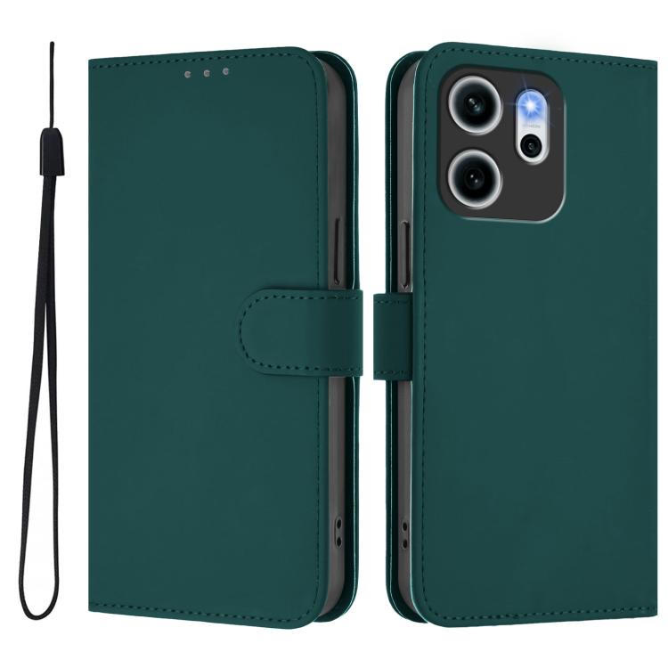 For OPPO Reno14 F 5G Skin Feel Solid Color Leather Phone Case with Lanyard
