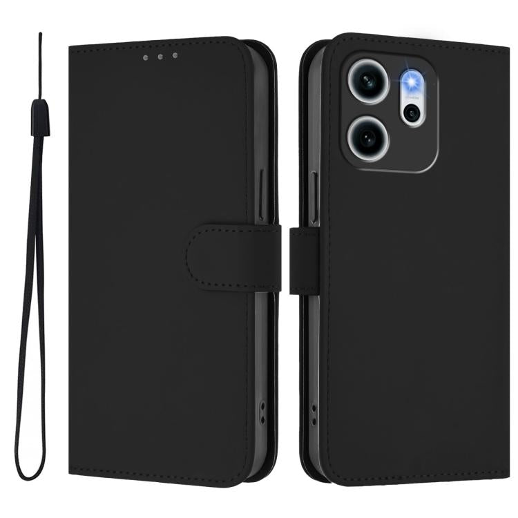 For OPPO Reno14 F 5G Skin Feel Solid Color Leather Phone Case with Lanyard