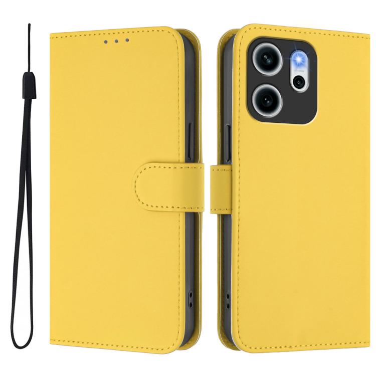 For OPPO Reno14 F 5G Skin Feel Solid Color Leather Phone Case with Lanyard