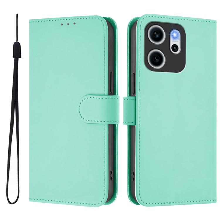 For OPPO Reno14 F 5G Skin Feel Solid Color Leather Phone Case with Lanyard