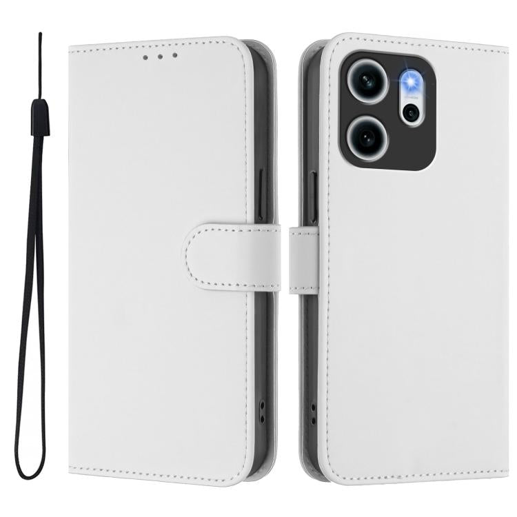 For OPPO Reno14 F 5G Skin Feel Solid Color Leather Phone Case with Lanyard