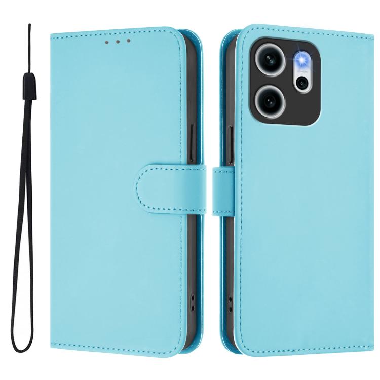 For OPPO Reno14 F 5G Skin Feel Solid Color Leather Phone Case with Lanyard