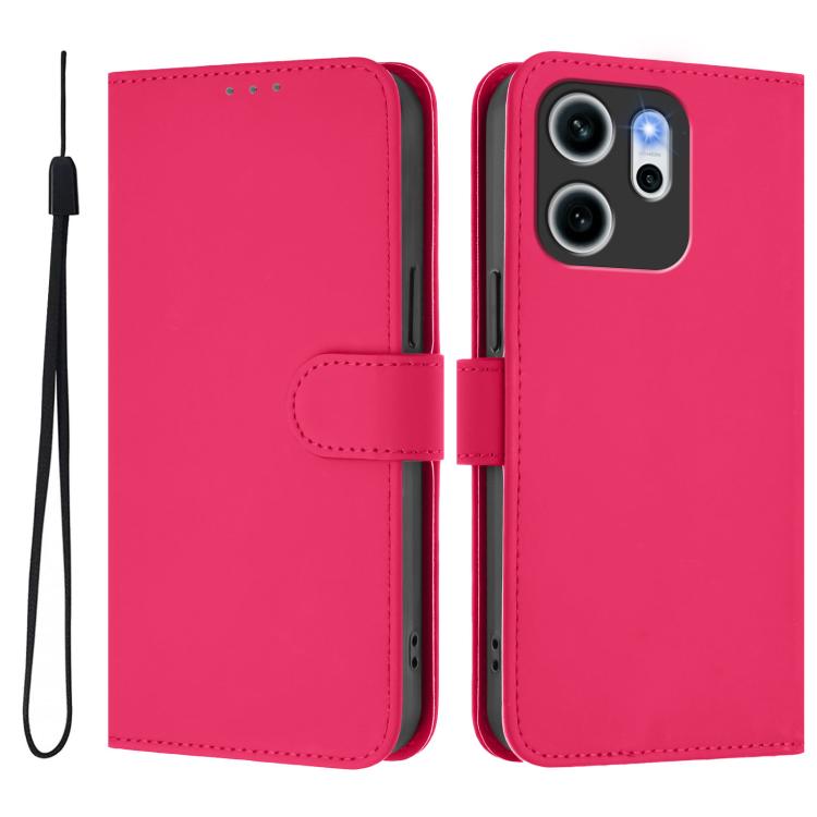 For OPPO Reno14 F 5G Skin Feel Solid Color Leather Phone Case with Lanyard