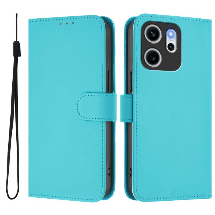 For OPPO Reno14 F 5G Skin Feel Solid Color Leather Phone Case with Lanyard