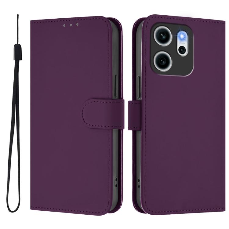 For OPPO Reno14 F 5G Skin Feel Solid Color Leather Phone Case with Lanyard