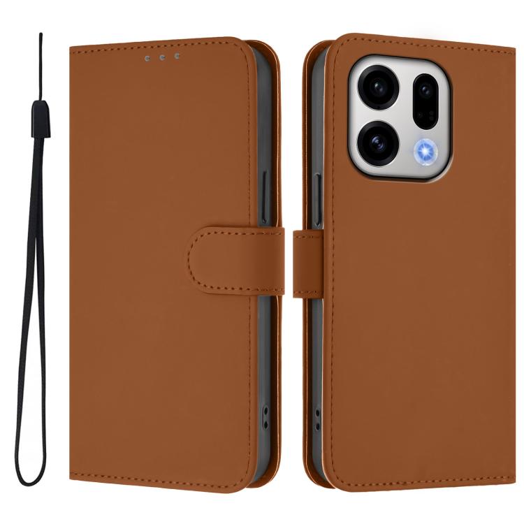 For OPPO Find X9 Skin Feel Solid Color Leather Phone Case with Lanyard