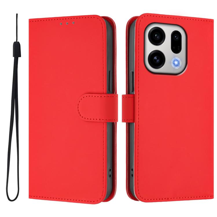 For OPPO Find X9 Skin Feel Solid Color Leather Phone Case with Lanyard