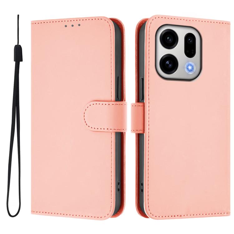 For OPPO Find X9 Skin Feel Solid Color Leather Phone Case with Lanyard