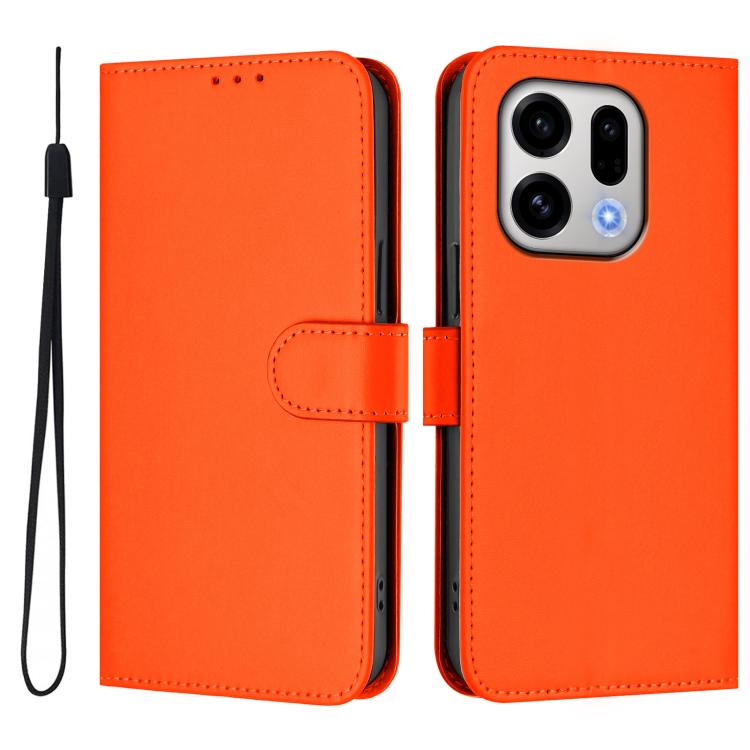 For OPPO Find X9 Skin Feel Solid Color Leather Phone Case with Lanyard