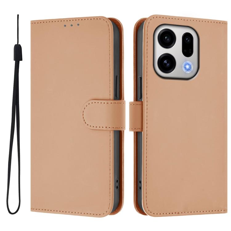 For OPPO Find X9 Skin Feel Solid Color Leather Phone Case with Lanyard
