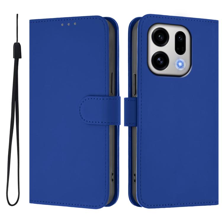 For OPPO Find X9 Skin Feel Solid Color Leather Phone Case with Lanyard